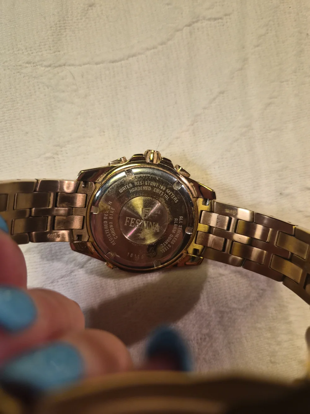 Mens Festina Watch Chronograph Gold Plated F 16119 Chrono Bike Blue Face ✨️💫